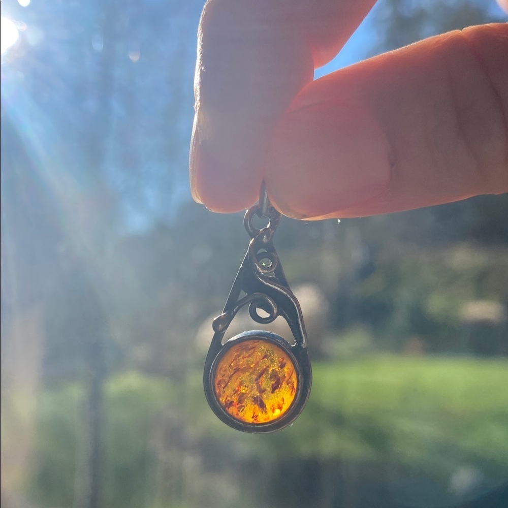 Vintage Sterling 925 Baltic Amber Pendant